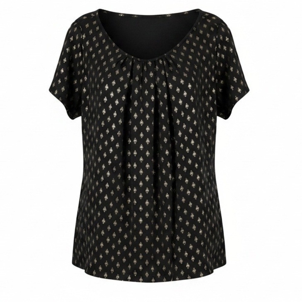 Worthington Dressy Feminine Gold Diamond Pattern Stretch Top Blouse 0X